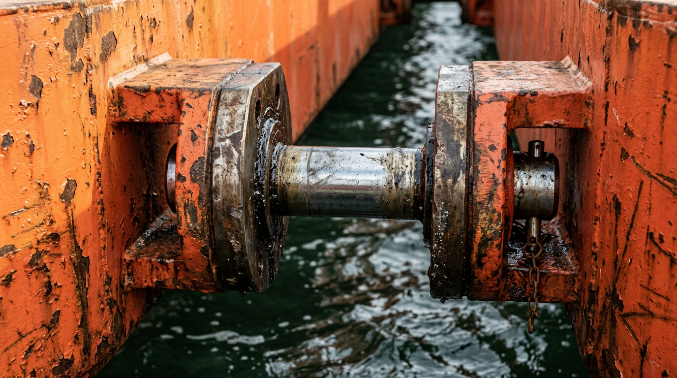 Pin-flange locking connection system on a Sentinel modular barge